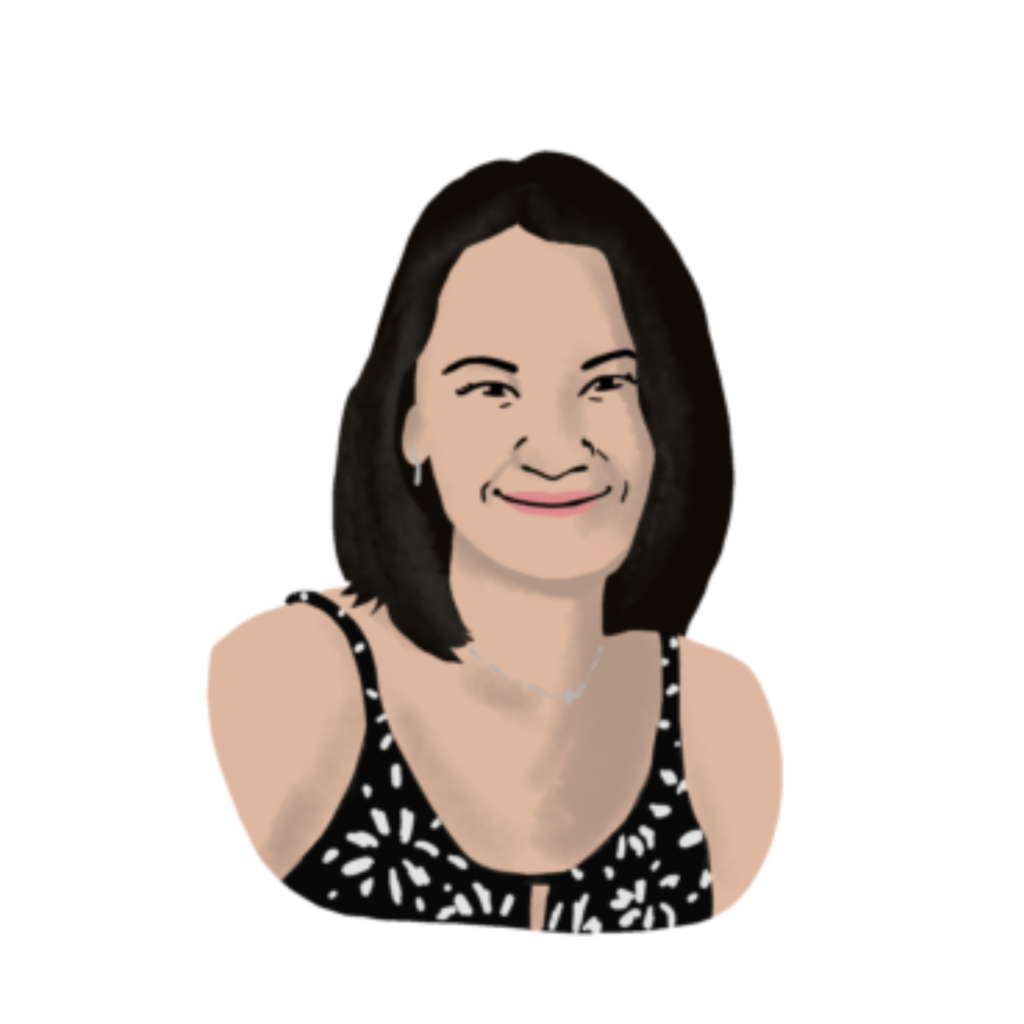 Image is an illustrated head shot of The Animated Word Team Member Lydia Farahat
